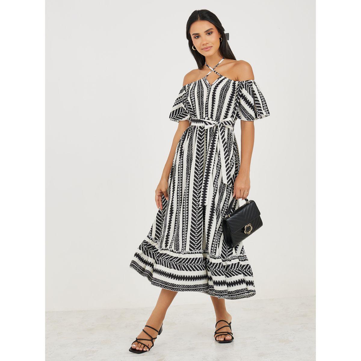 Styli Off Shoulder Neck All Over Print A-Line Midi Dress-women-clothing-dresses-image-1