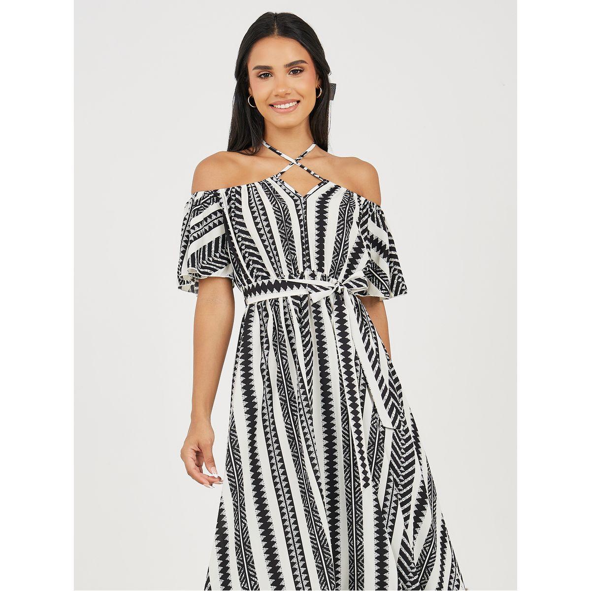 Styli Off Shoulder Neck All Over Print A-Line Midi Dress-women-clothing-dresses-image-2