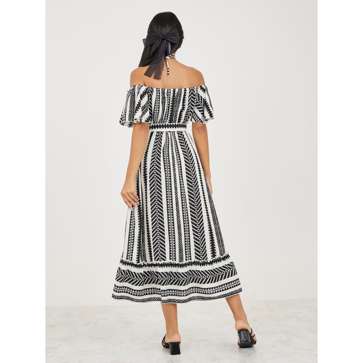 Styli Off Shoulder Neck All Over Print A-Line Midi Dress-women-clothing-dresses-image-4