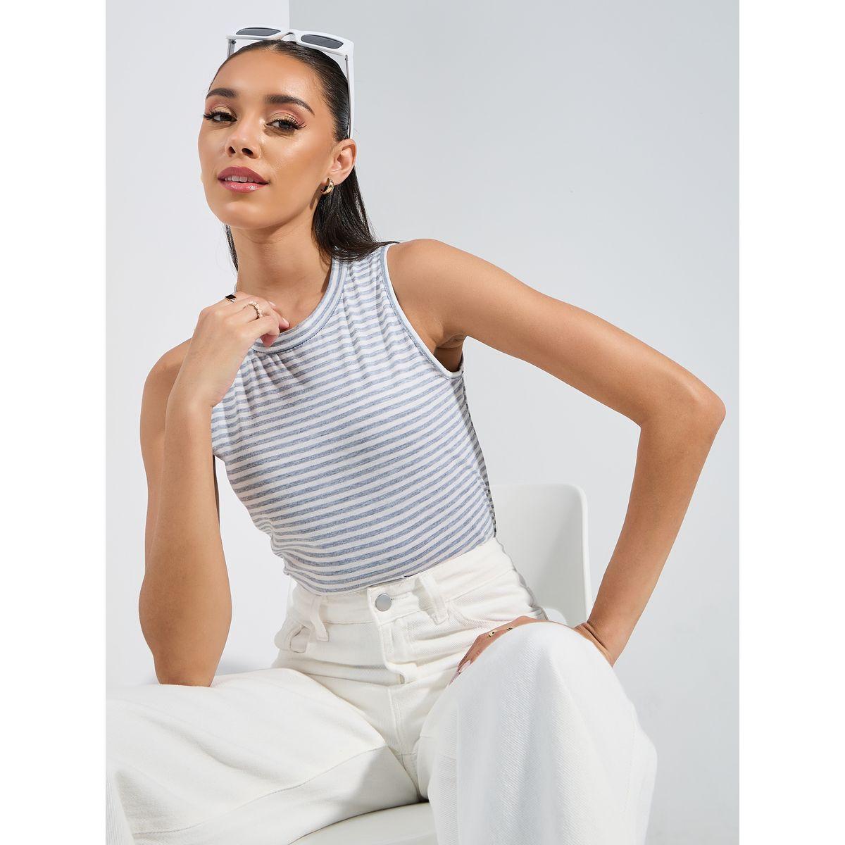 بلوزة كاجوال مخططة بلا اكمام-women-clothing-tshirts-image-1