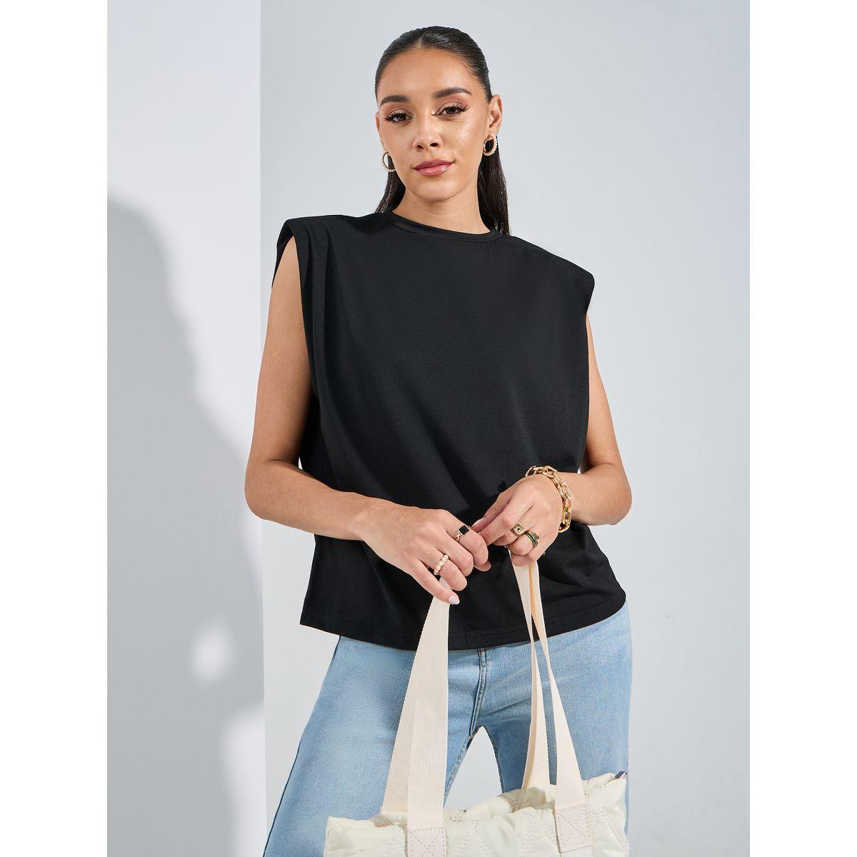 Styli Padded Shoulder Round Neck  Boxy T-Shirt-women-clothing-tshirts-image-1