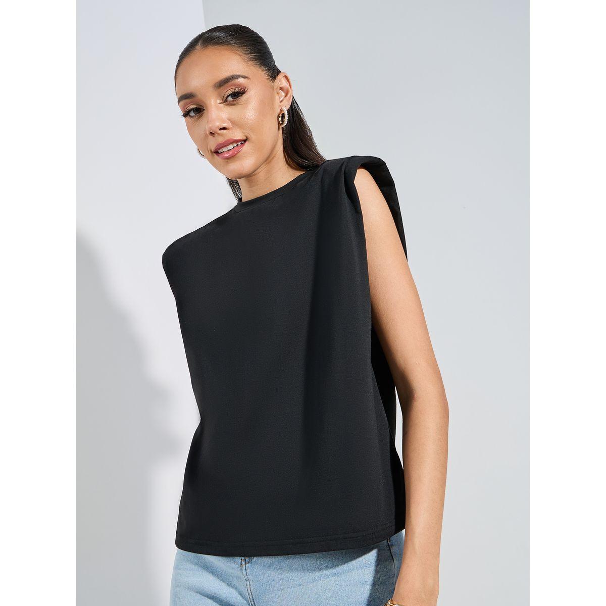 Styli Padded Shoulder Round Neck  Boxy T-Shirt-women-clothing-tshirts-image-3