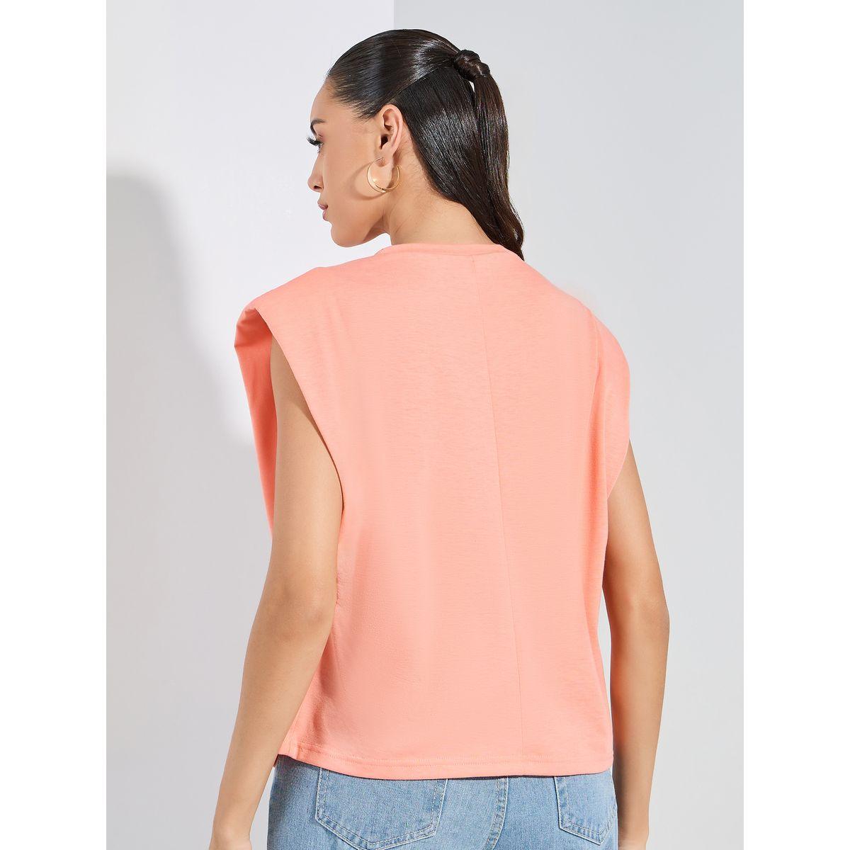 تيشيرت بوكسي باكتاف مبطنة وياقة دائرية-women-clothing-tshirts-image-4