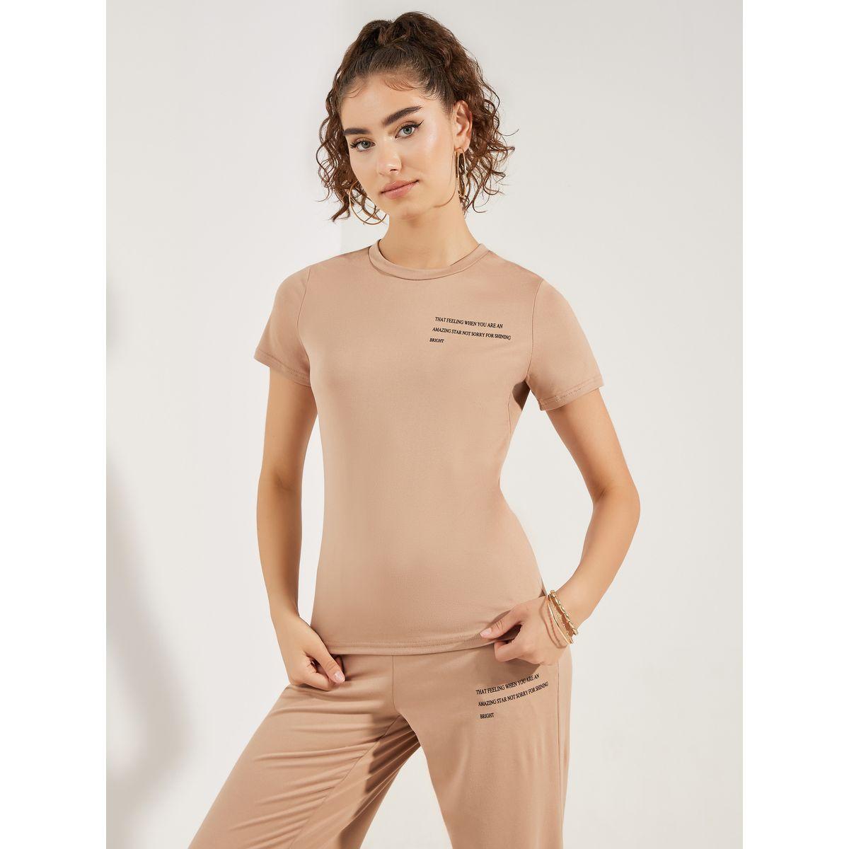 Styli Slogan Print T-Shirt & Wide Leg Joggers Co-Ords-women-clothing-coordsets-image-2