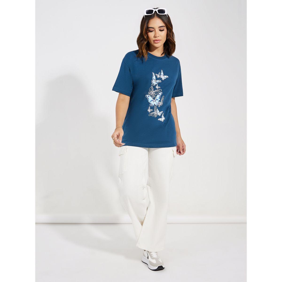 تيشيرت فضفاض بطبعة جرافيك وياقة دائرية-women-clothing-tshirts-image-2