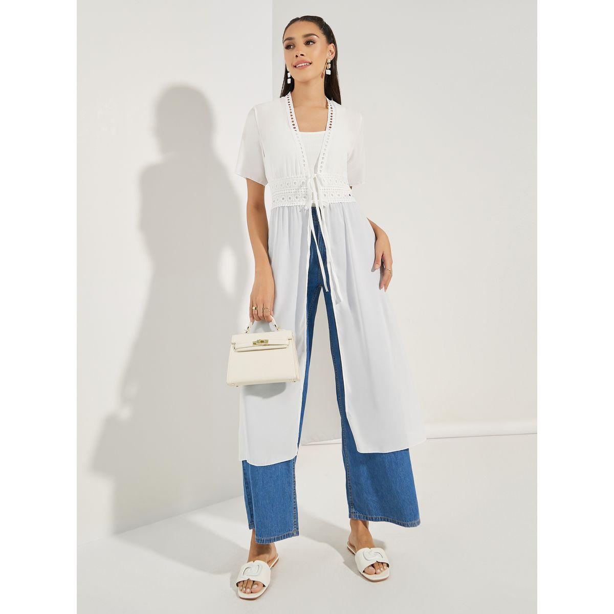 كيمونو ميدي بتفاصيل دانتيل مع اربطة-women-clothing-shirtsandblouses-shirts-image-1