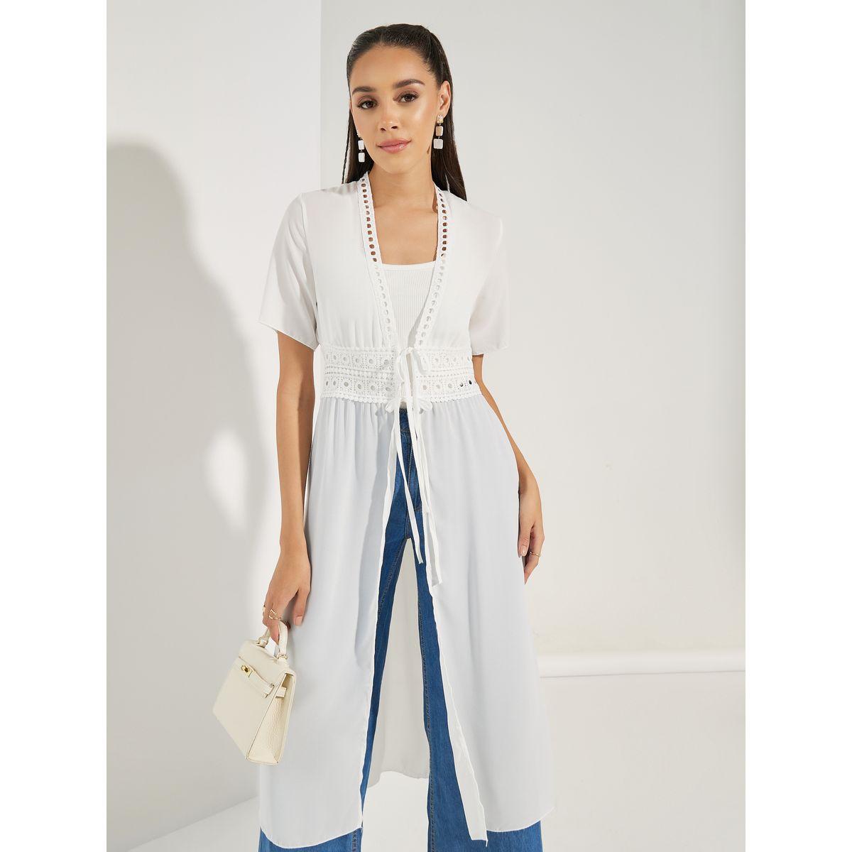 Styli Lace Insert Front Tie Midi Kimono-women-clothing-shirtsandblouses-shirts-image-2