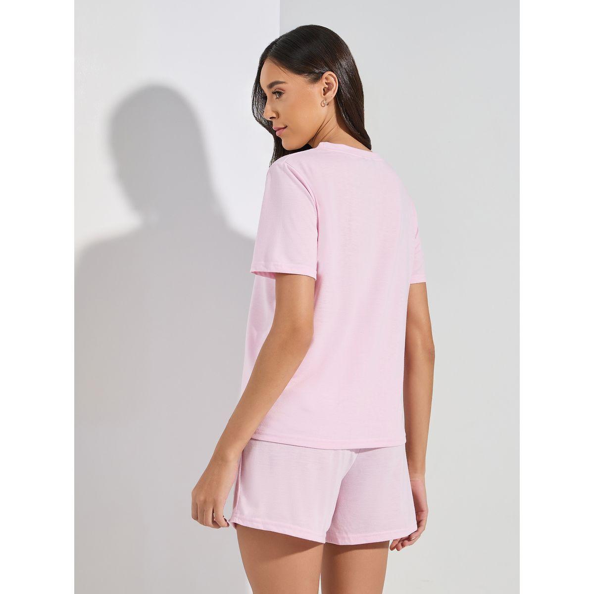 Styli Unwind Just Be Yourself Slogan Print T-shirt & Short Pyjama Set-women-clothing-nightwear-pyjamas-shortsets-image-6