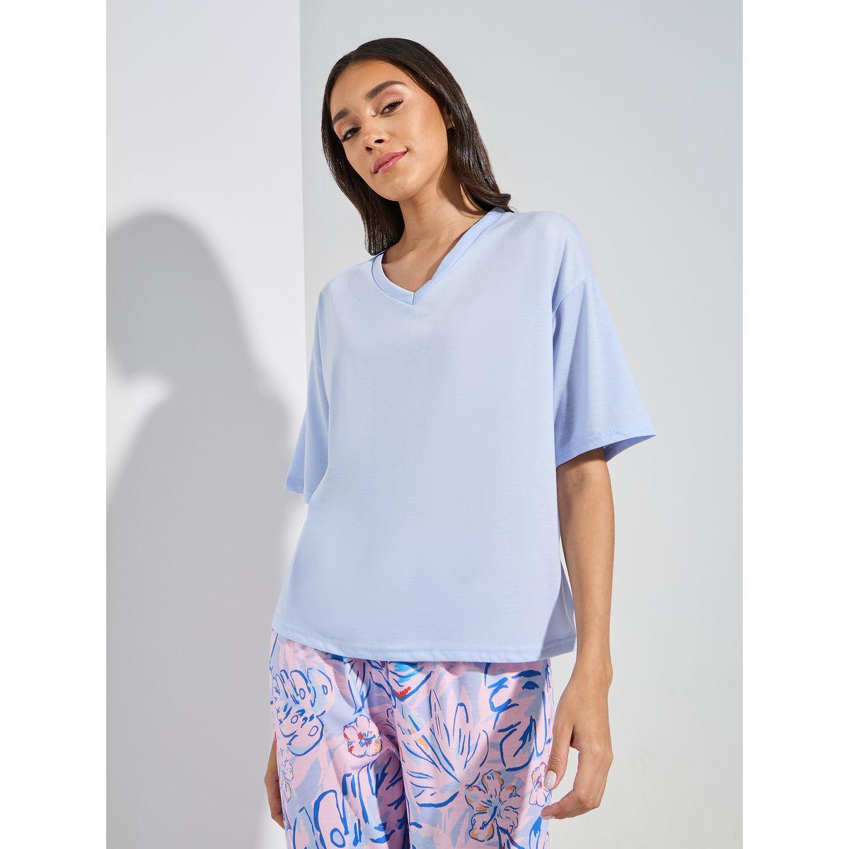 طقم من بنطال بيجاما مع تيشيرت سادة-women-clothing-nightwear-pyjamas-longsets-image-5