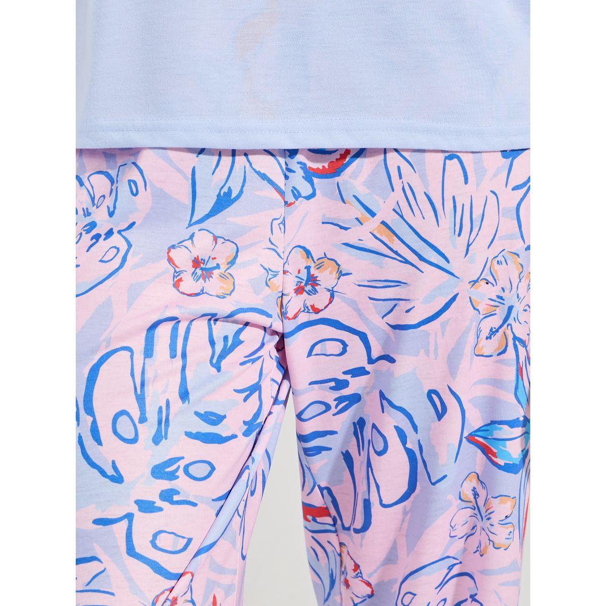 Styli Unwind Solid T-Shirt & Leafy Print Pyjama Set-women-clothing-nightwear-pyjamas-longsets-image-3