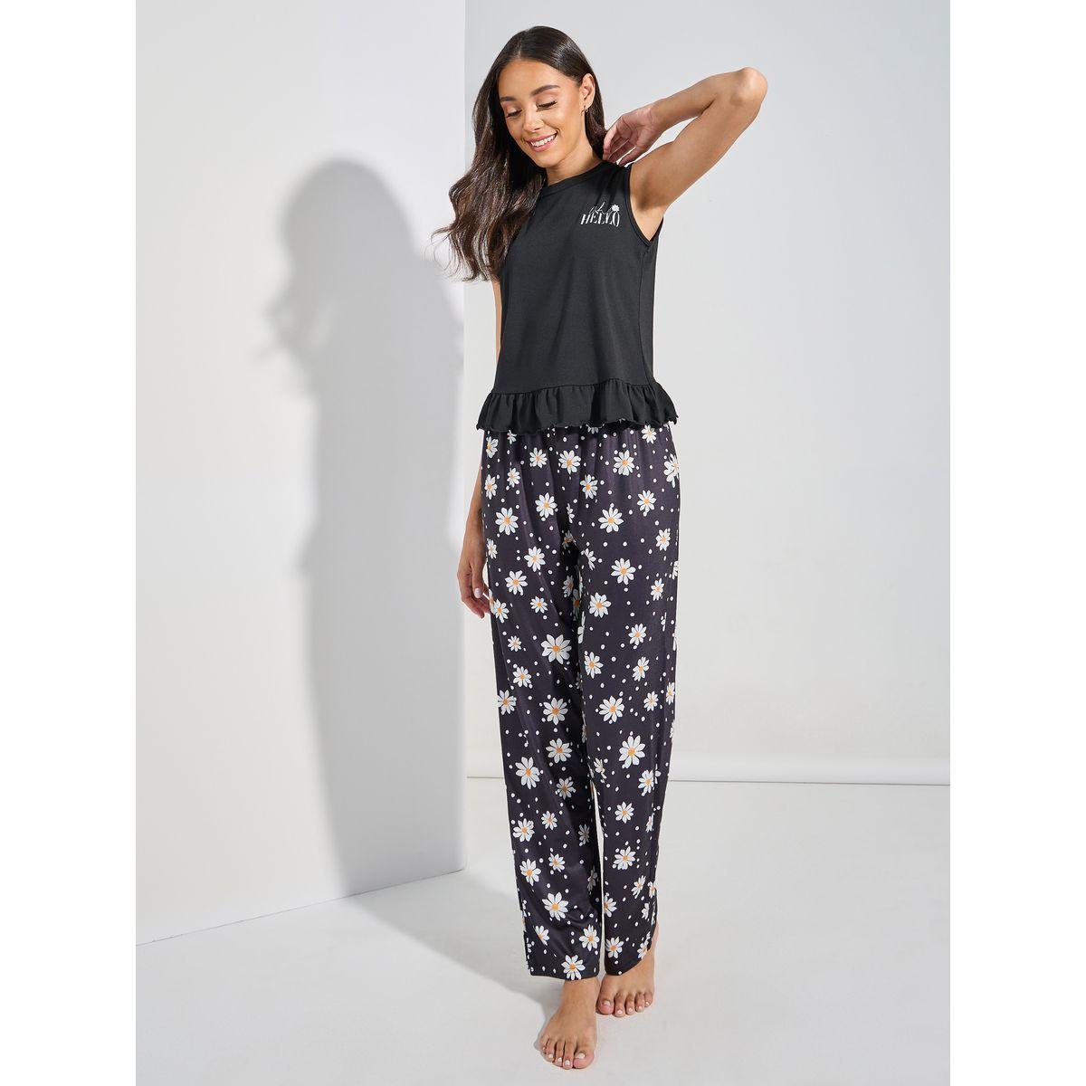 Styli Unwind Ruffle Hem Graphic Vest & Pyjama Set-women-clothing-nightwear-pyjamas-longsets-image-1