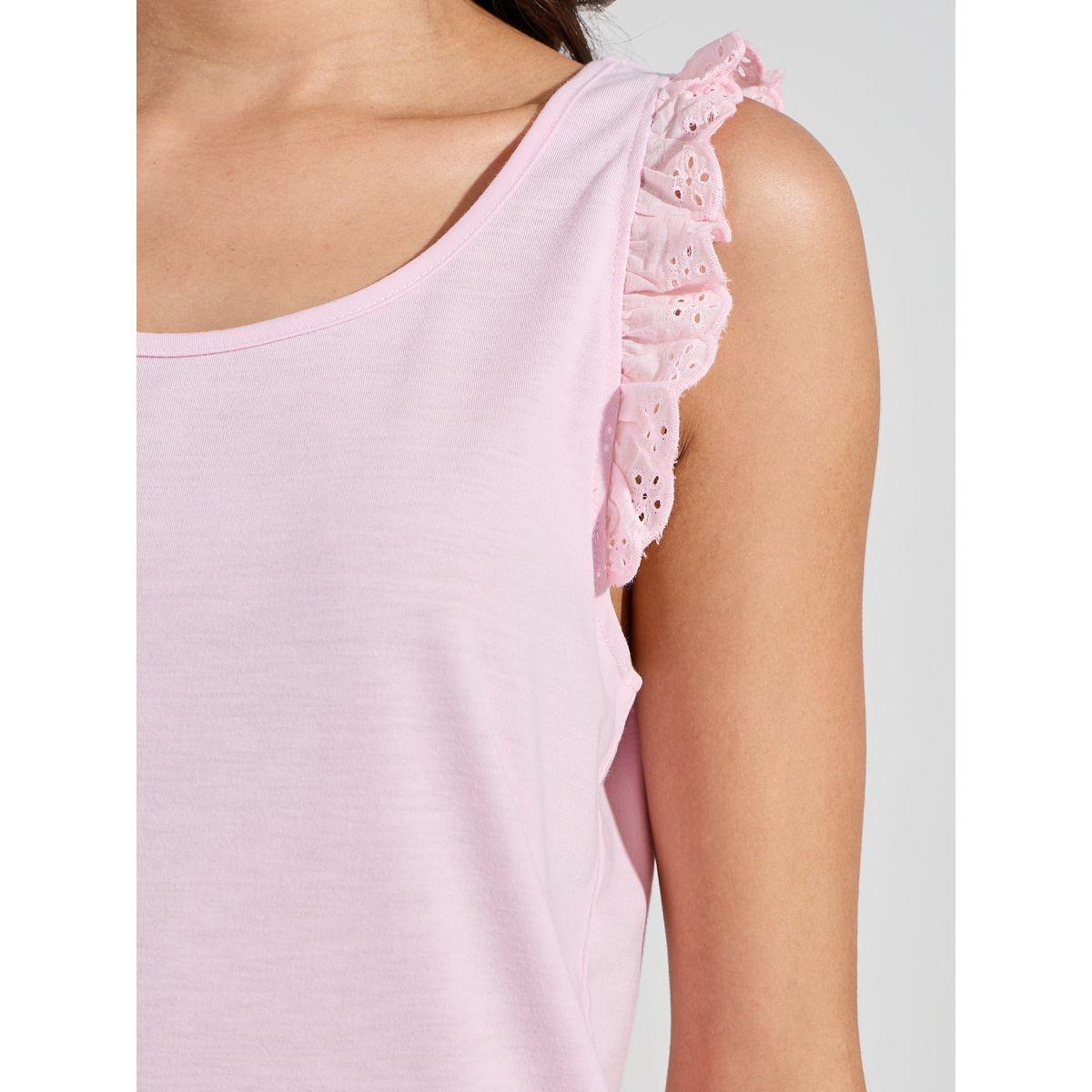 Styli Unwind Schiffli Trim Solid Vest & Shell Print Pyjama Set-women-clothing-nightwear-pyjamas-longsets-image-3