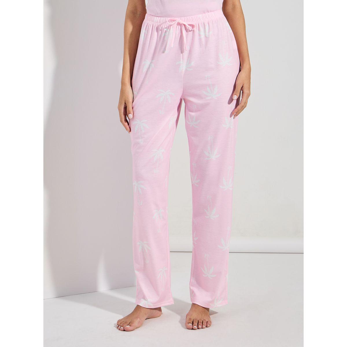 Styli Unwind Schiffli Trim Solid Vest & Shell Print Pyjama Set-women-clothing-nightwear-pyjamas-longsets-image-4