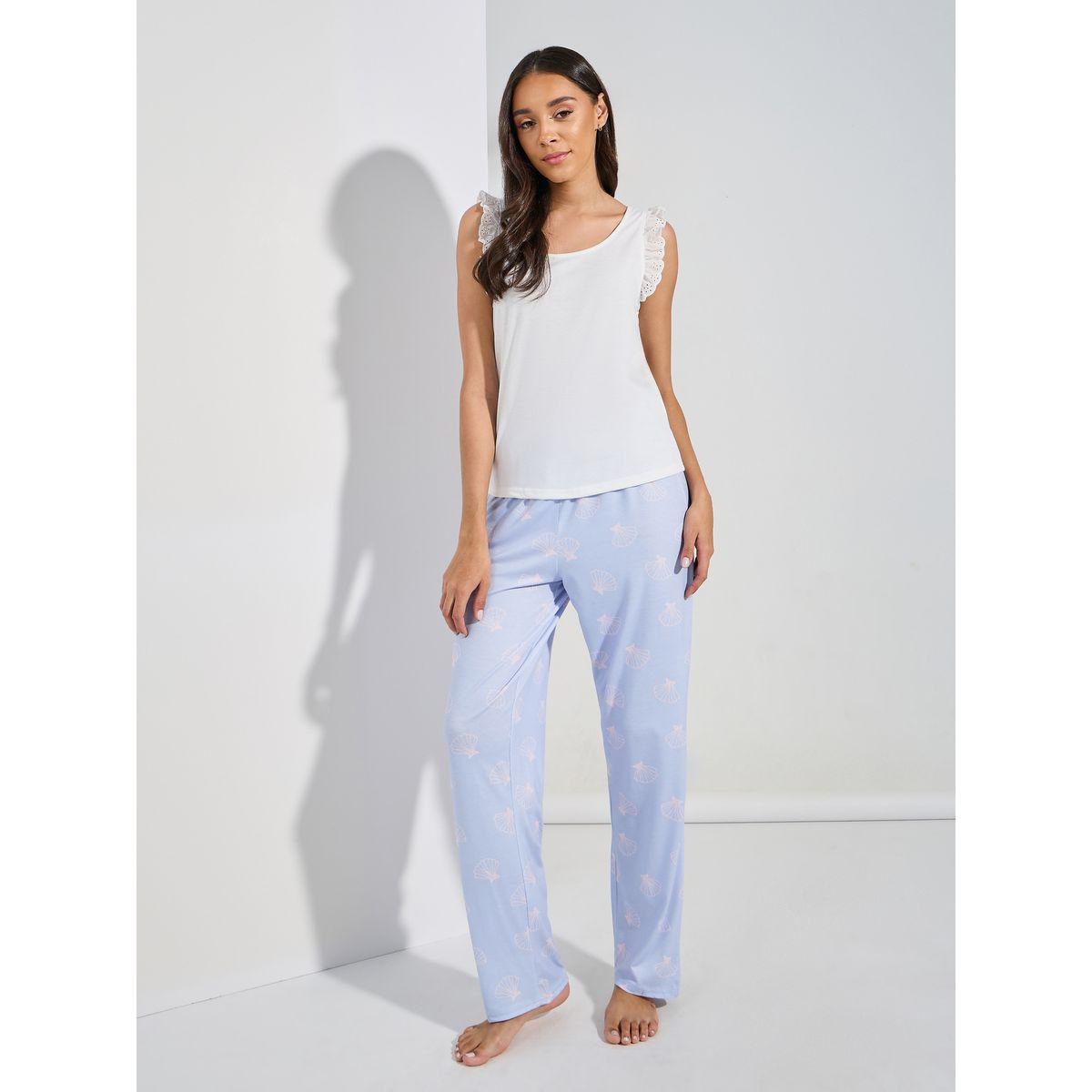 مجموعة من بنطال بيجاما مع فيست سادة بفتحات صغيرة-women-clothing-nightwear-pyjamas-longsets-image-6