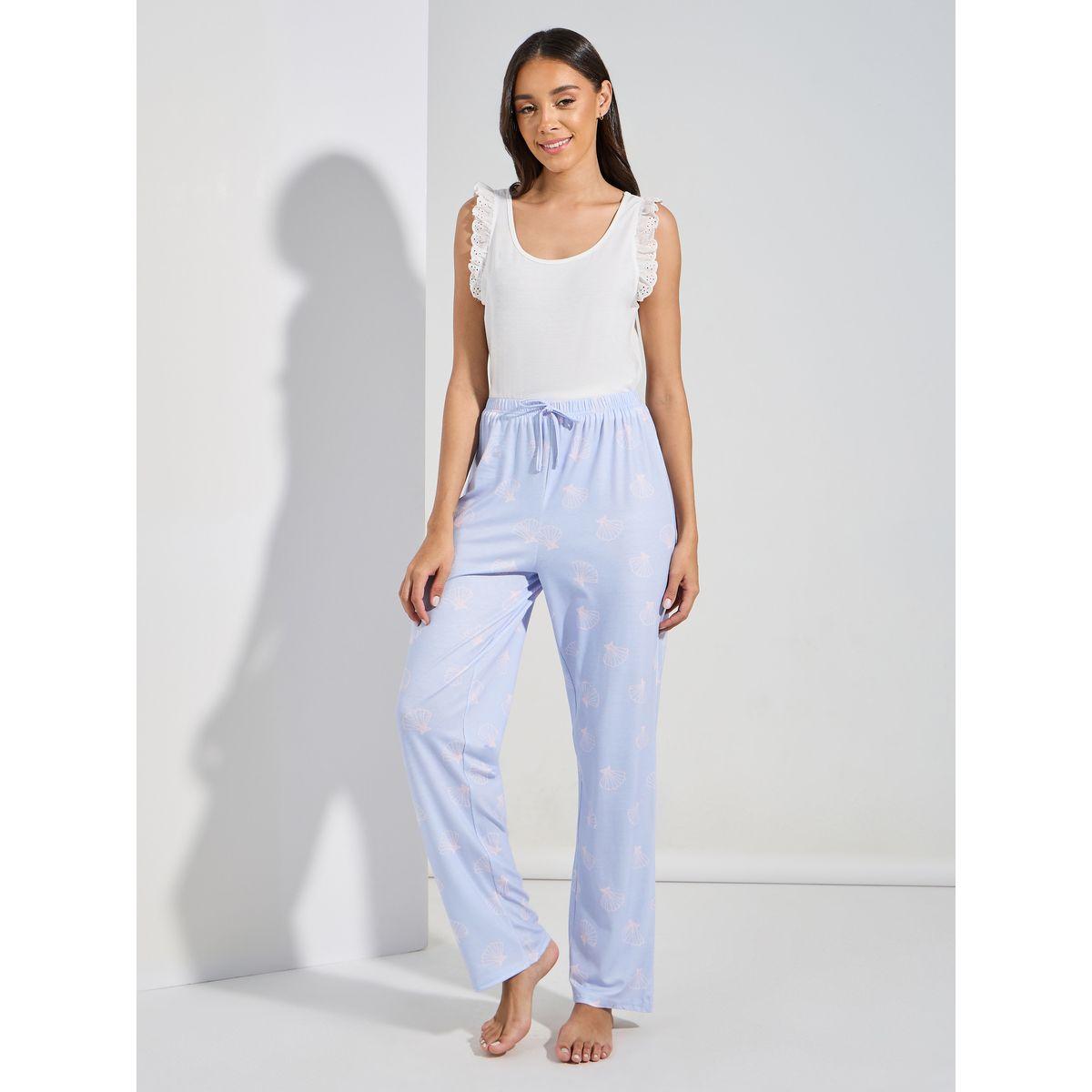 مجموعة من بنطال بيجاما مع فيست سادة بفتحات صغيرة-women-clothing-nightwear-pyjamas-longsets-image-2