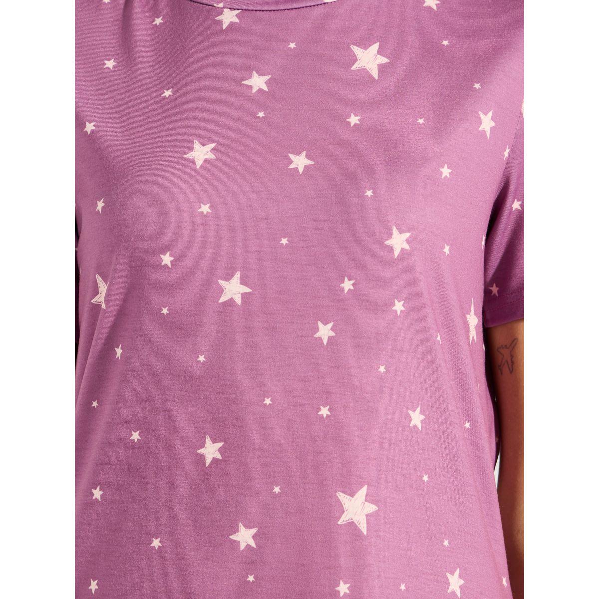 Styli Unwind Pack of 2 - Slogan  Ruffle Hem & AOP Star Sleep T-Shirt Dress-women-clothing-nightwear-nighties-image-4