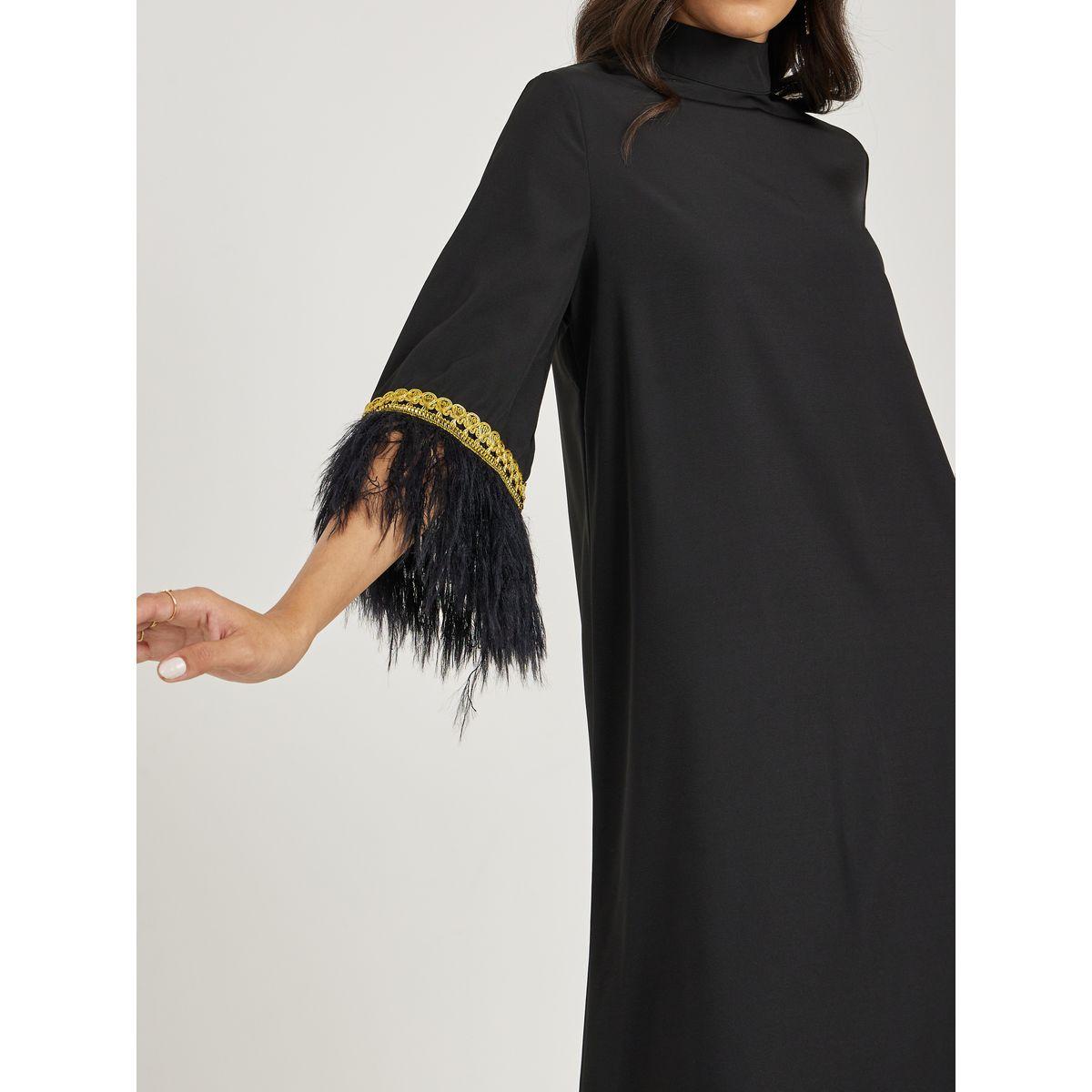Styli Faux Feather Trim Jalabiya with Lace Detail-women-arabicclothing-jalabiyas-image-3