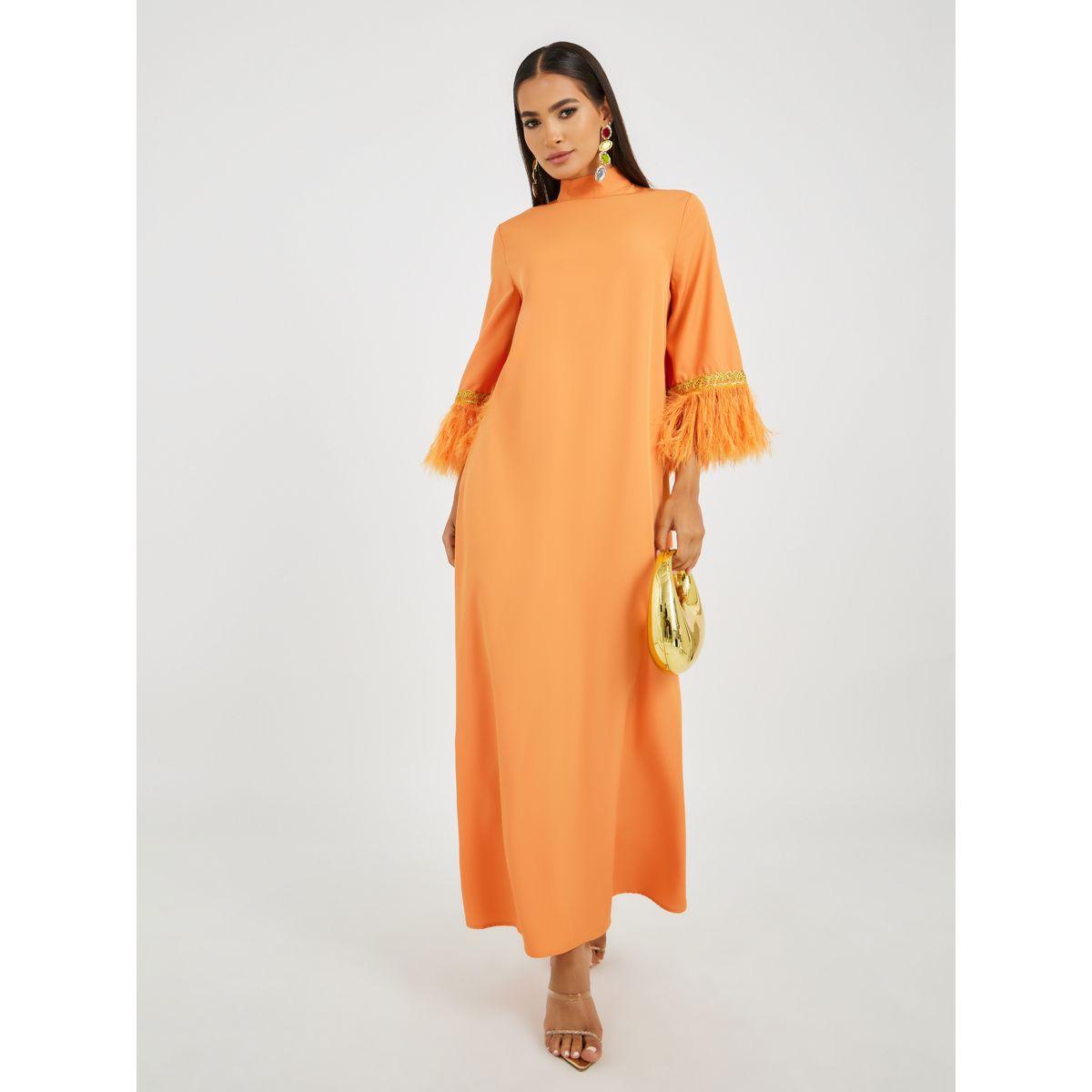 أميرة x ستايلي جلابية مزينة بريش صناعي وتفاصيل دانتيل-women-arabicclothing-jalabiyas-image-2