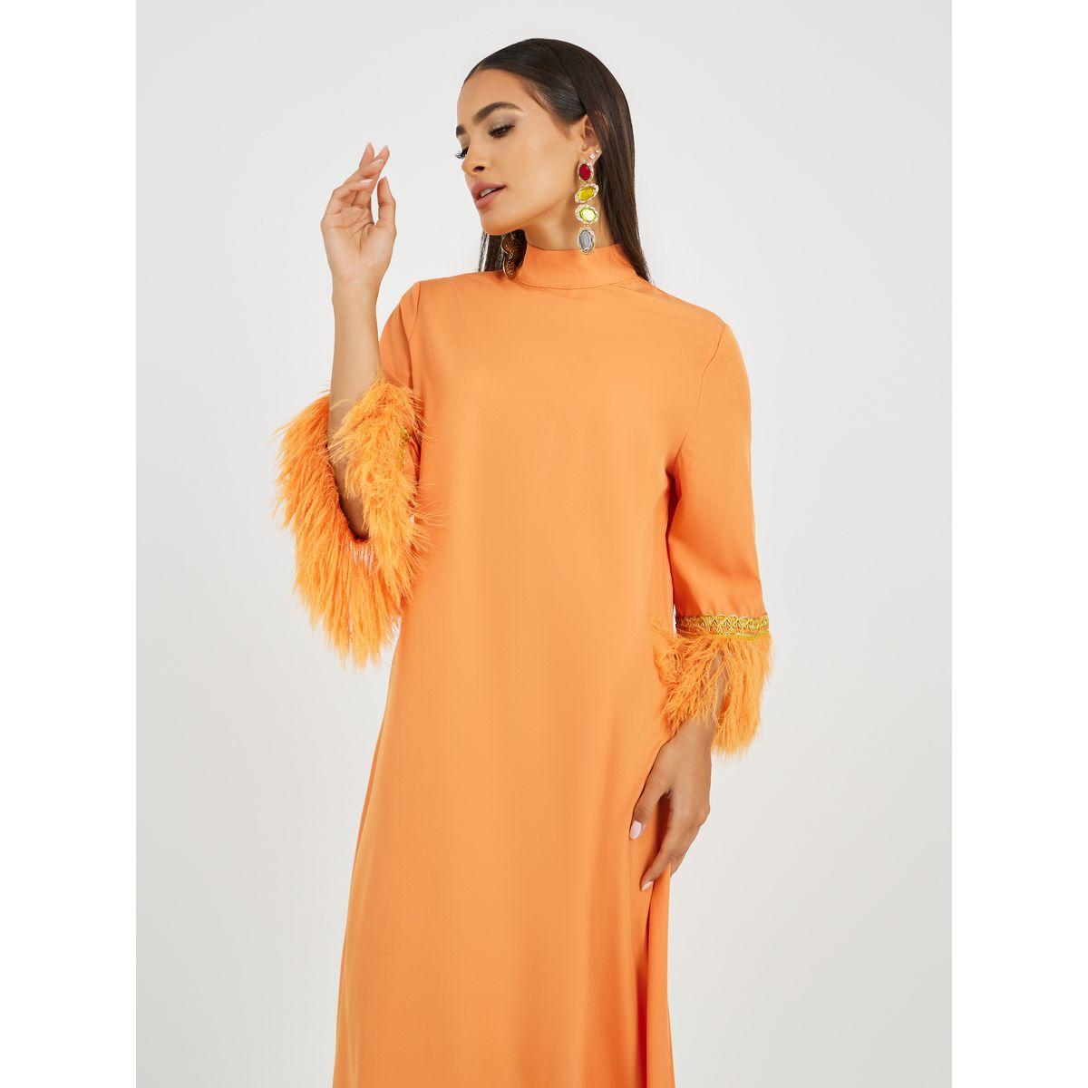 أميرة x ستايلي جلابية مزينة بريش صناعي وتفاصيل دانتيل-women-arabicclothing-jalabiyas-image-3