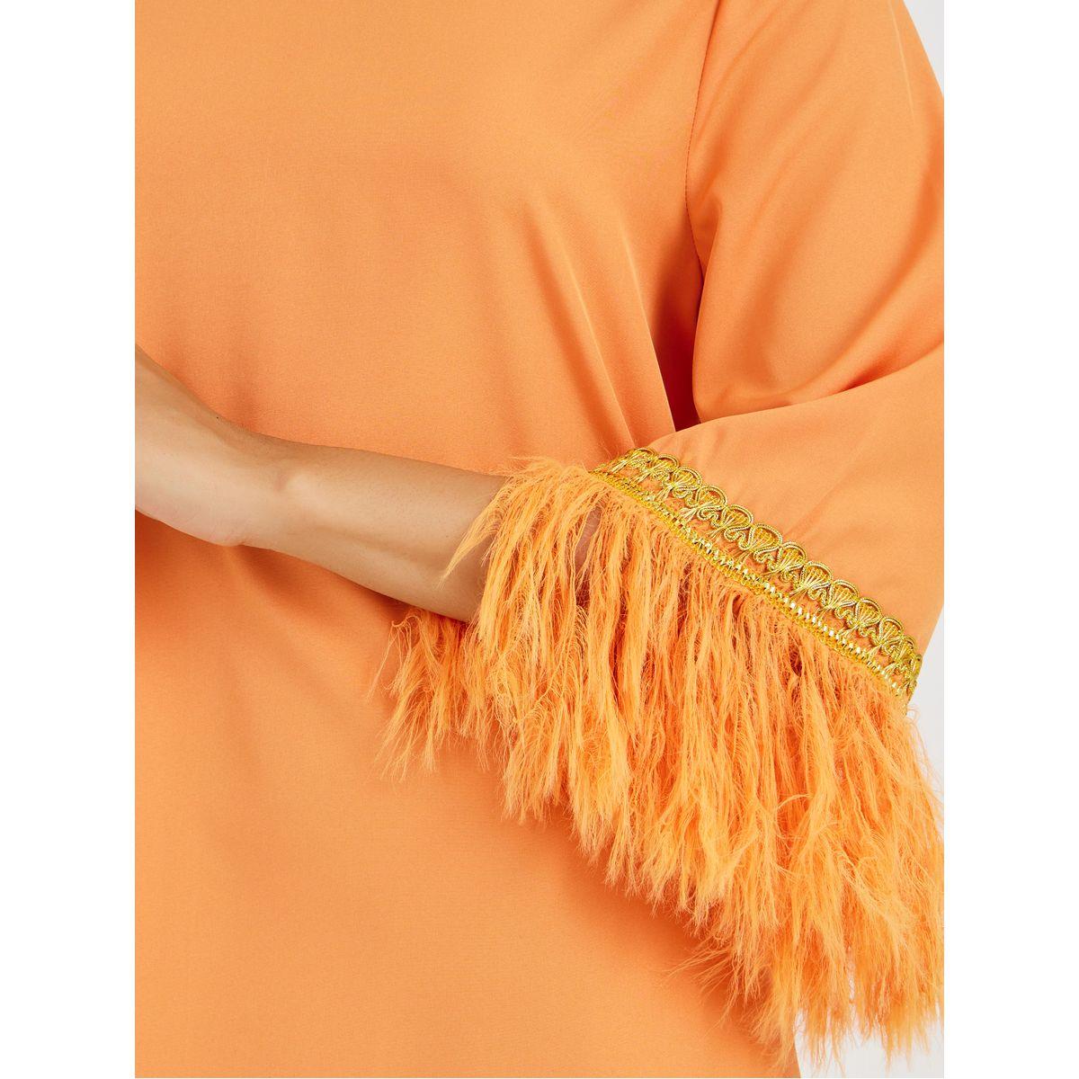 أميرة x ستايلي جلابية مزينة بريش صناعي وتفاصيل دانتيل-women-arabicclothing-jalabiyas-image-4