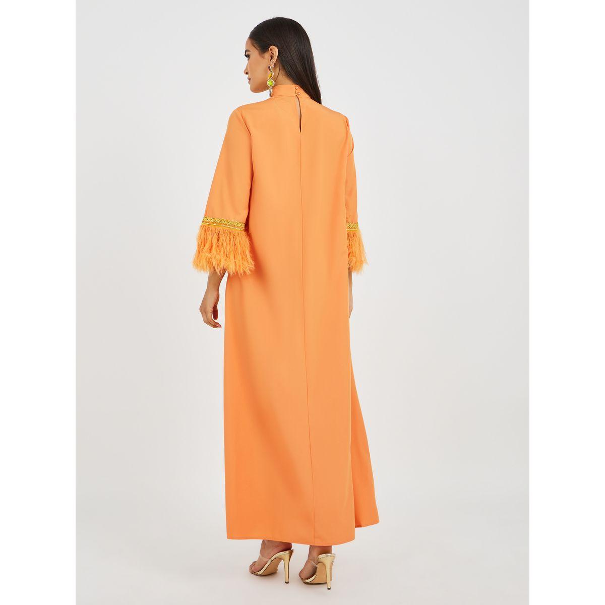 أميرة x ستايلي جلابية مزينة بريش صناعي وتفاصيل دانتيل-women-arabicclothing-jalabiyas-image-5