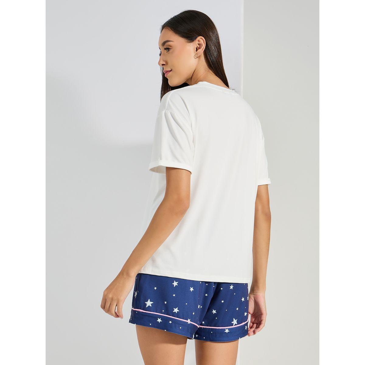 Styli Unwind NY Graphic T-Shirt & Side Star Print Shorts Set-women-clothing-nightwear-pyjamas-shortsets-image-5