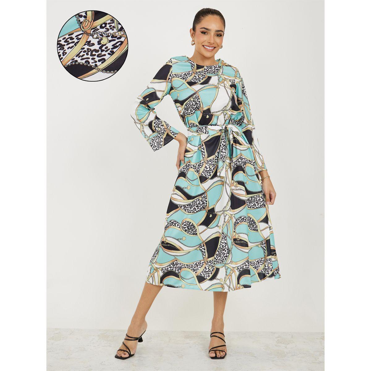 Styli All Over Print A-Line Midi Dress with Belt-women-clothing-dresses-image-1