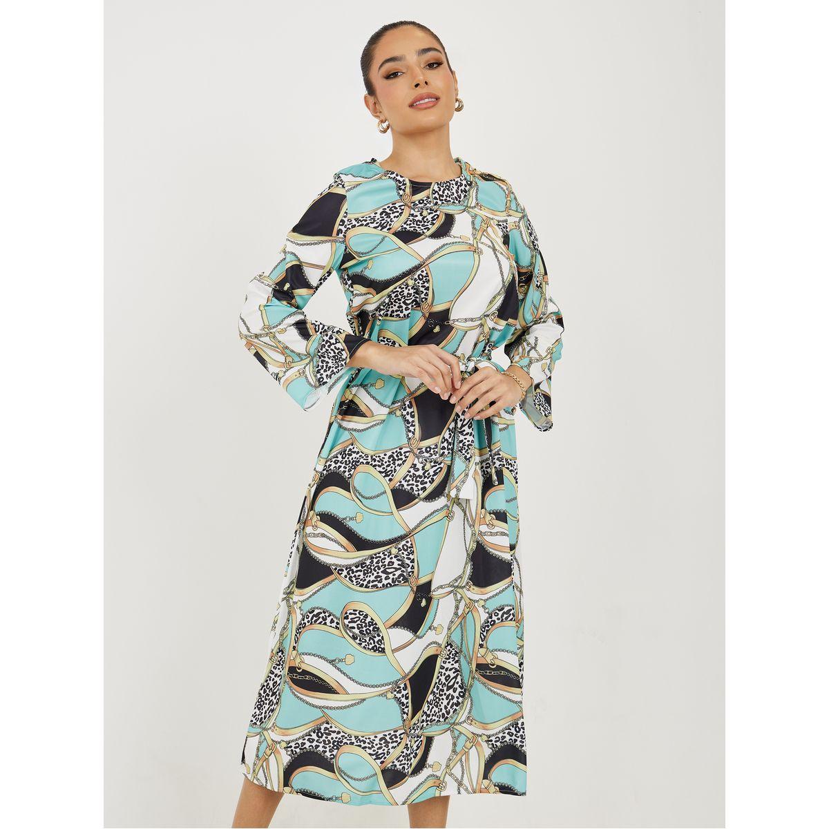 Styli All Over Print A-Line Midi Dress with Belt-women-clothing-dresses-image-2