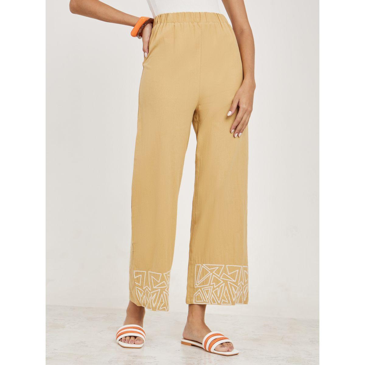 بنطال بارجل مستقيمة وخصر مطاطي-women-clothing-bottoms-trousers-image-1