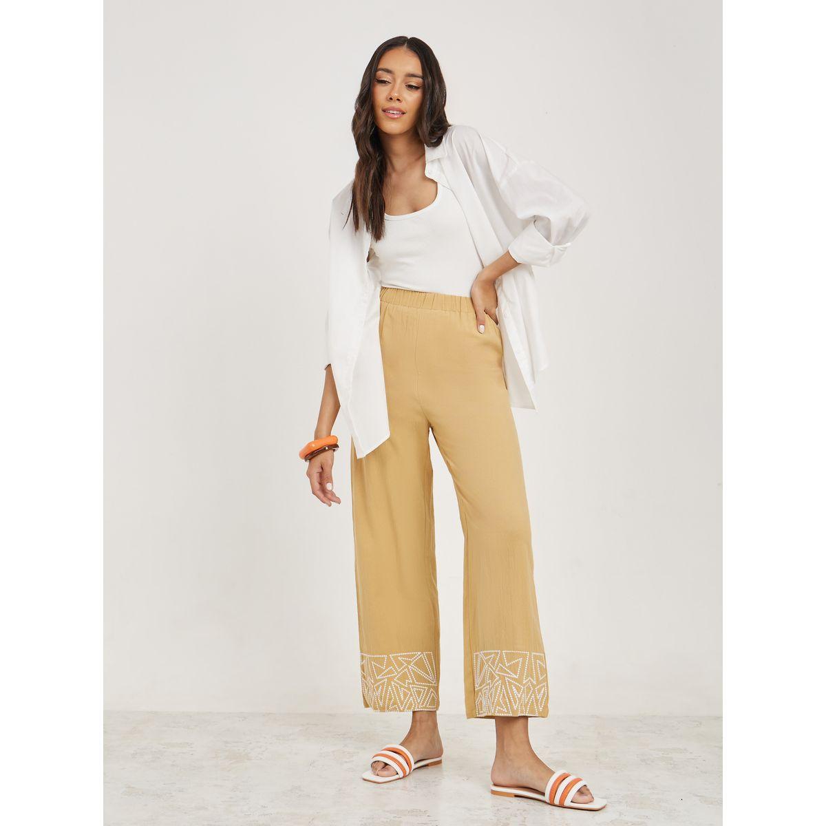 بنطال بارجل مستقيمة وخصر مطاطي-women-clothing-bottoms-trousers-image-2