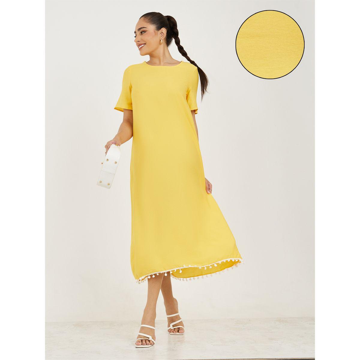 فستان ميدي سادة مع حافة بتفاصيل مُطرّزة-women-clothing-dresses-image-4