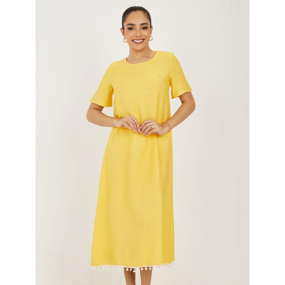 فستان ميدي سادة مع حافة بتفاصيل مُطرّزة-women-clothing-dresses-image-3