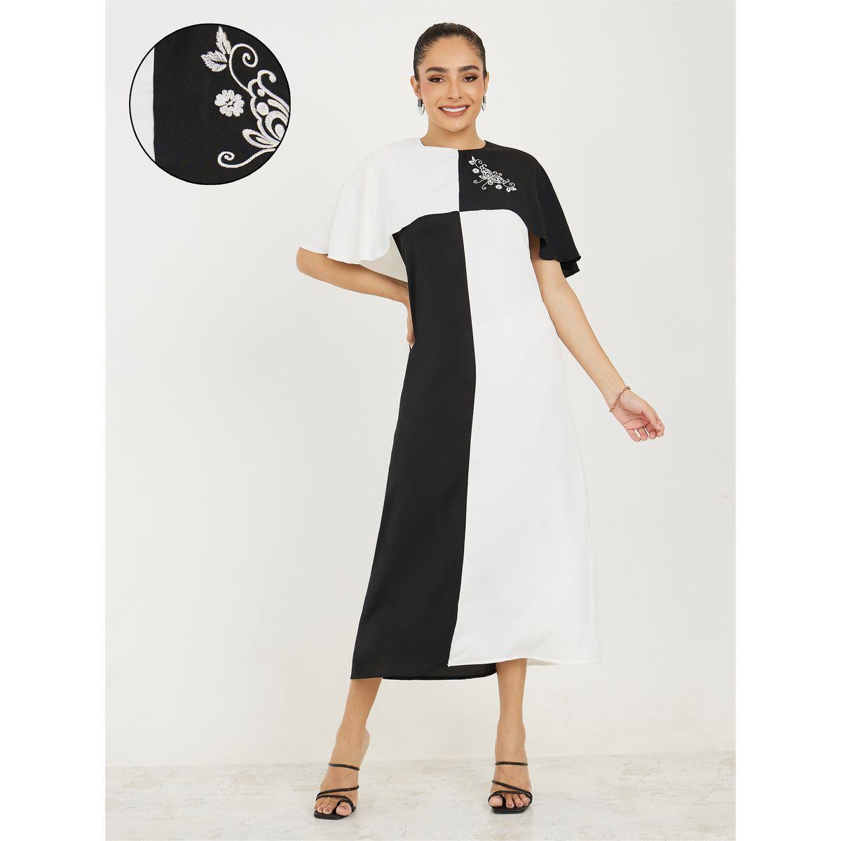 فستان ميدي بنمط كتل الالوان وتفاصيل كيب-women-clothing-dresses-image-1