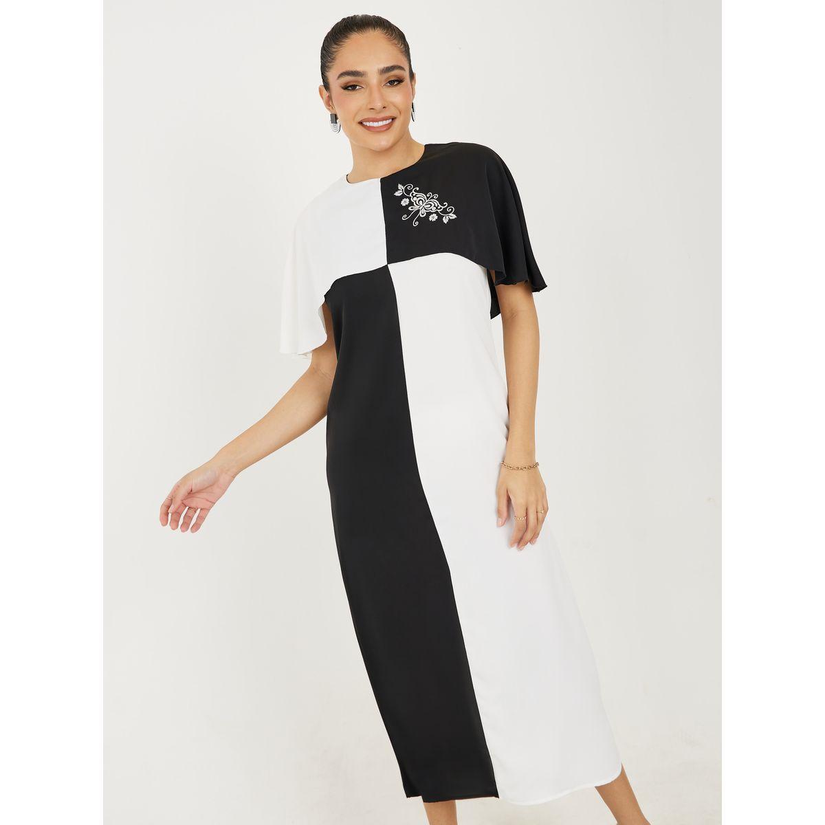 فستان ميدي بنمط كتل الالوان وتفاصيل كيب-women-clothing-dresses-image-2