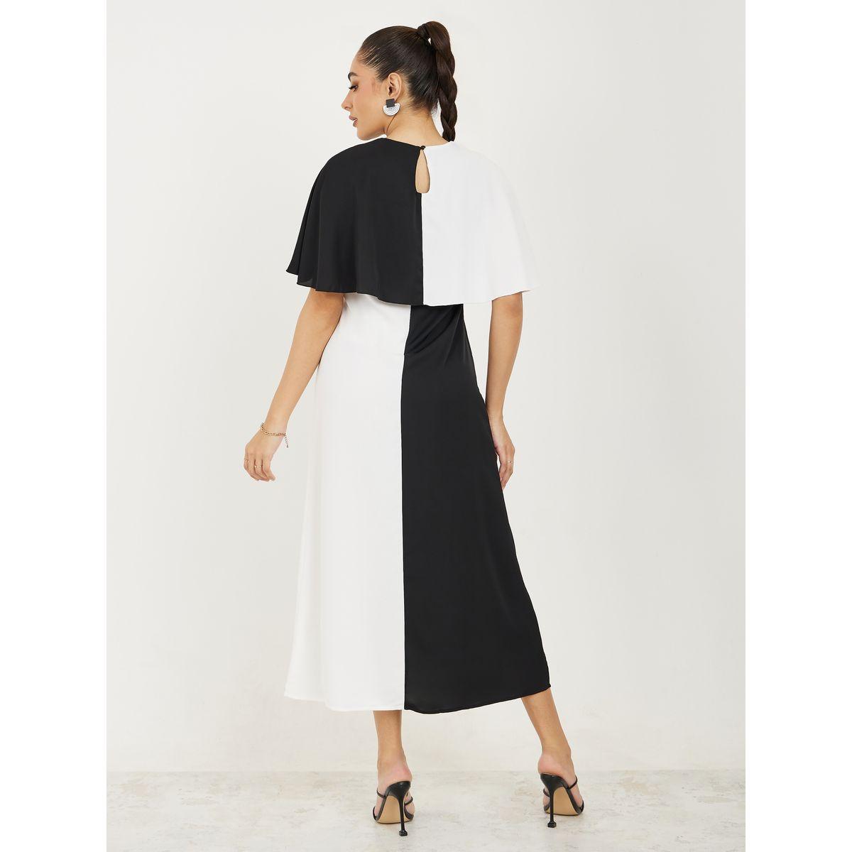 فستان ميدي بنمط كتل الالوان وتفاصيل كيب-women-clothing-dresses-image-4