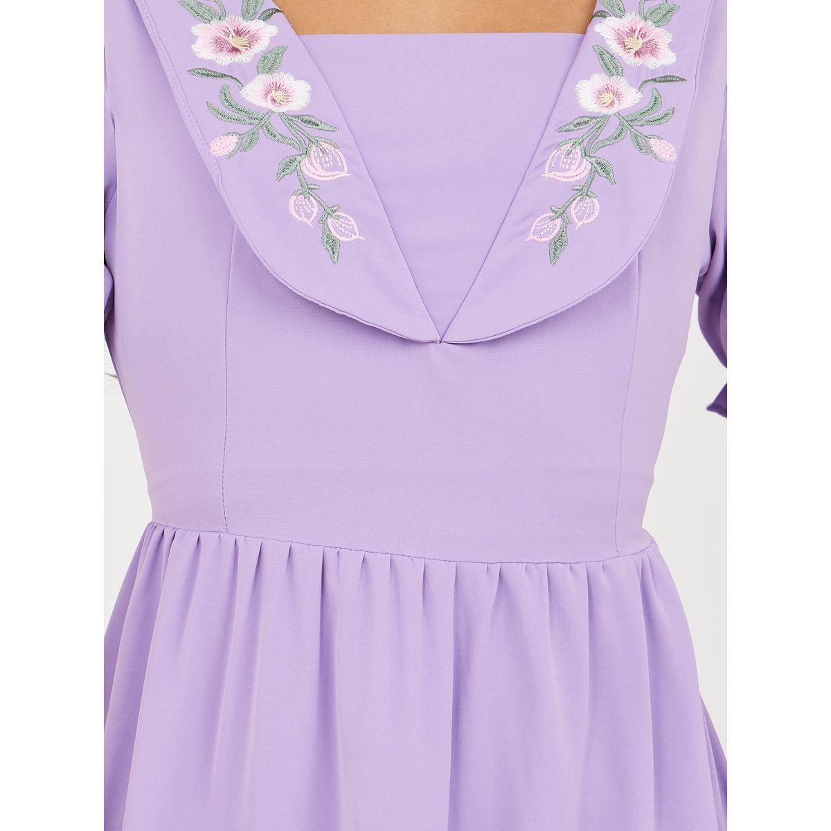 Styli Embroidery Neck Detail Puff Sleeve Midi Dress-women-clothing-dresses-image-4