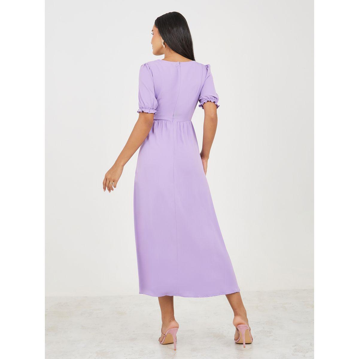 Styli Embroidery Neck Detail Puff Sleeve Midi Dress-women-clothing-dresses-image-5