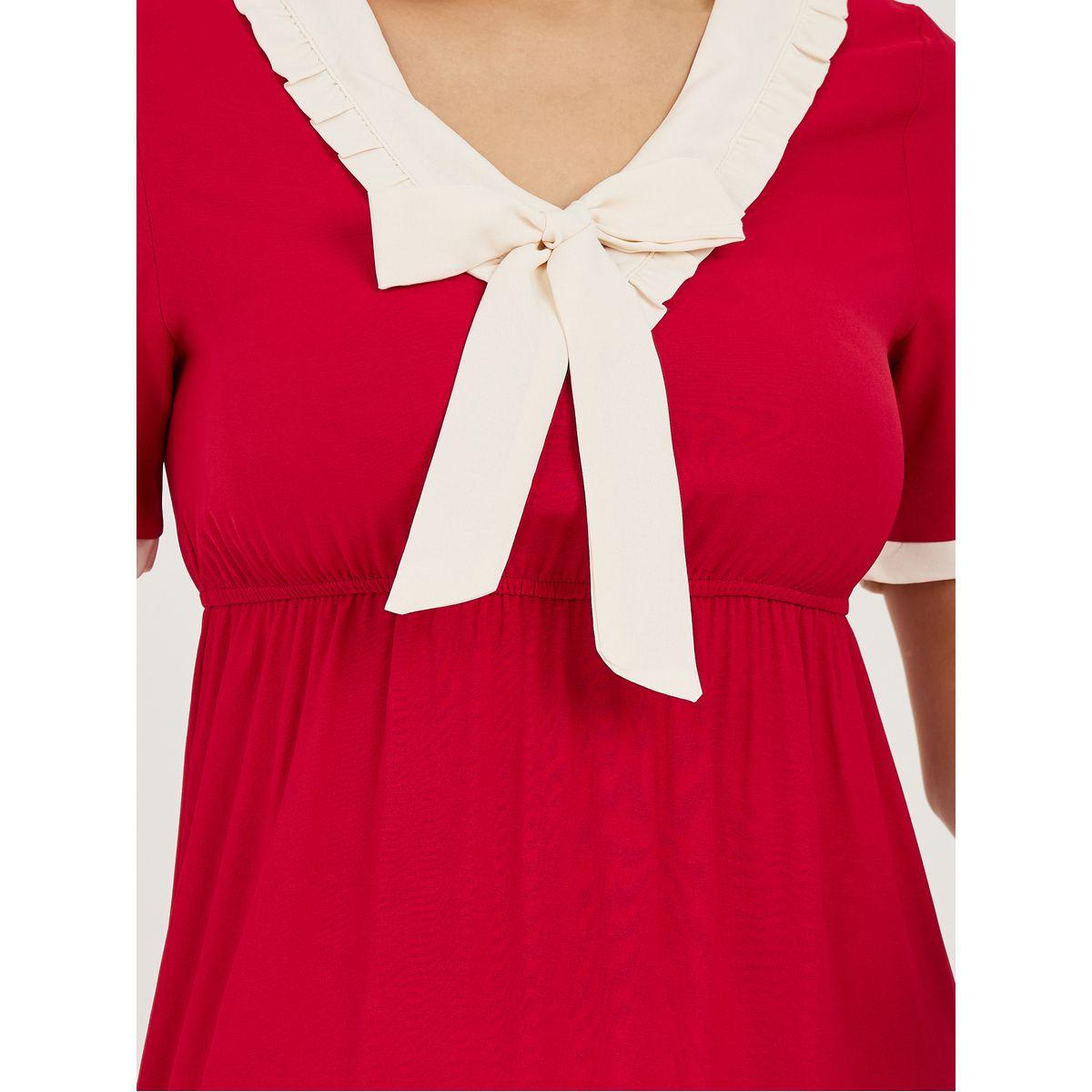 Styli Contrast Neck Bow Detail Tiered Midi Dress-women-clothing-dresses-image-3
