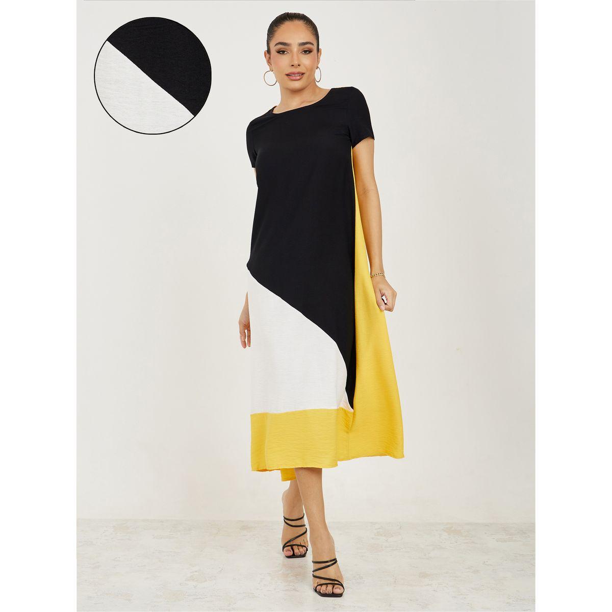 Styli Colorblock Detail Round Neck Midi Dress-women-clothing-dresses-image-1