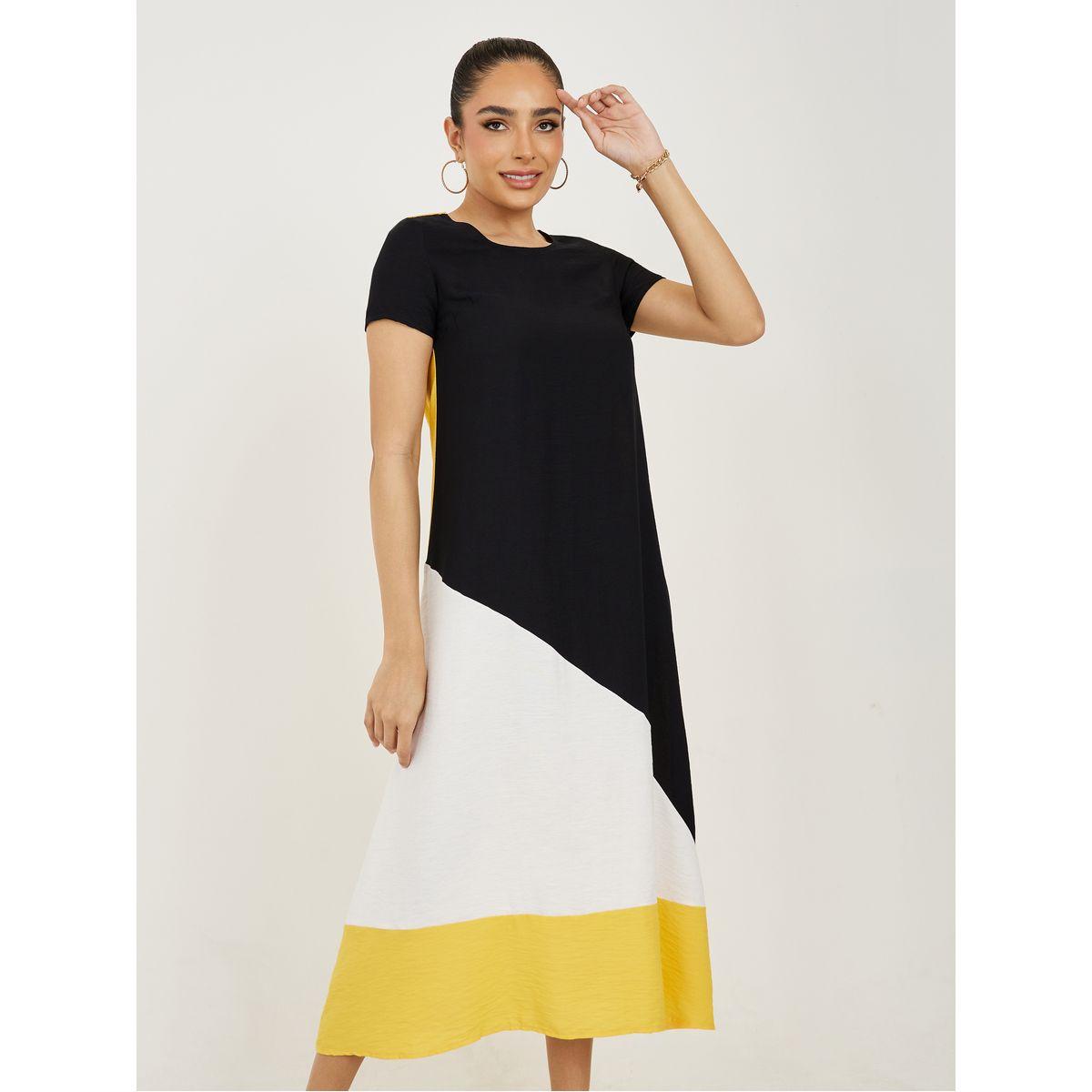 Styli Colorblock Detail Round Neck Midi Dress-women-clothing-dresses-image-2