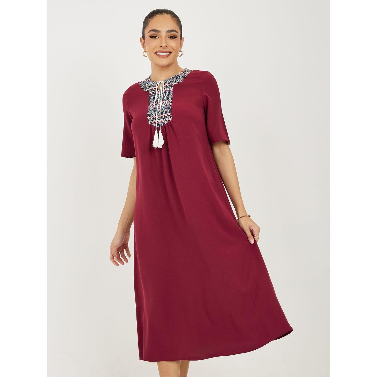 Styli Embroidery Front Detail A-Line Midi Dress-women-clothing-dresses-image-2