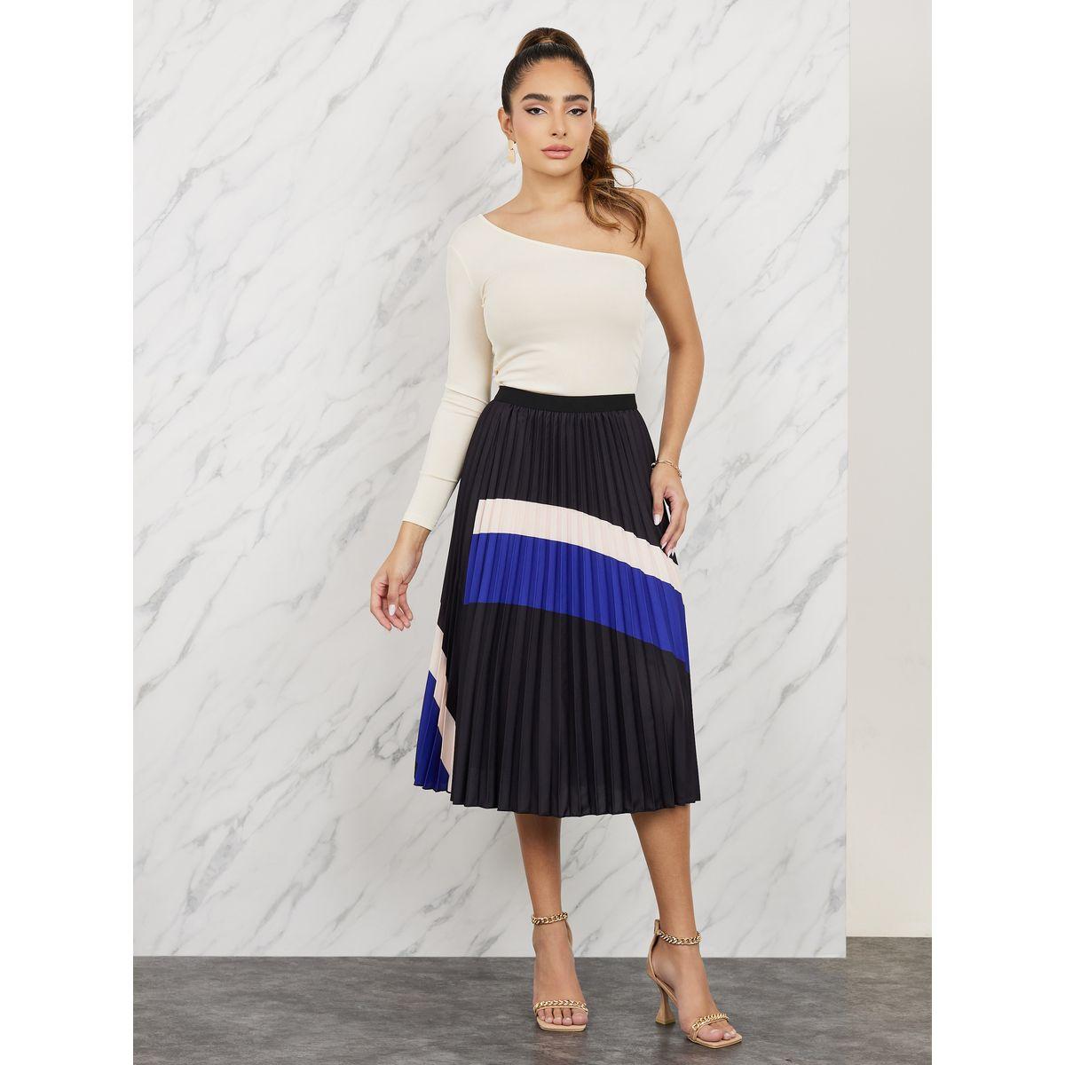 Styli Colorblock  Pleated Midi Skirt-women-clothing-bottoms-skirts-image-2