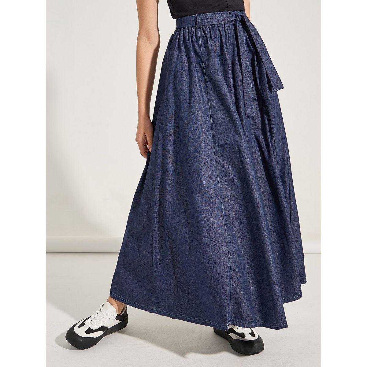 Styli Denim Look Maxi Skirt with Tie Belt-women-clothing-bottoms-skirts-image-1
