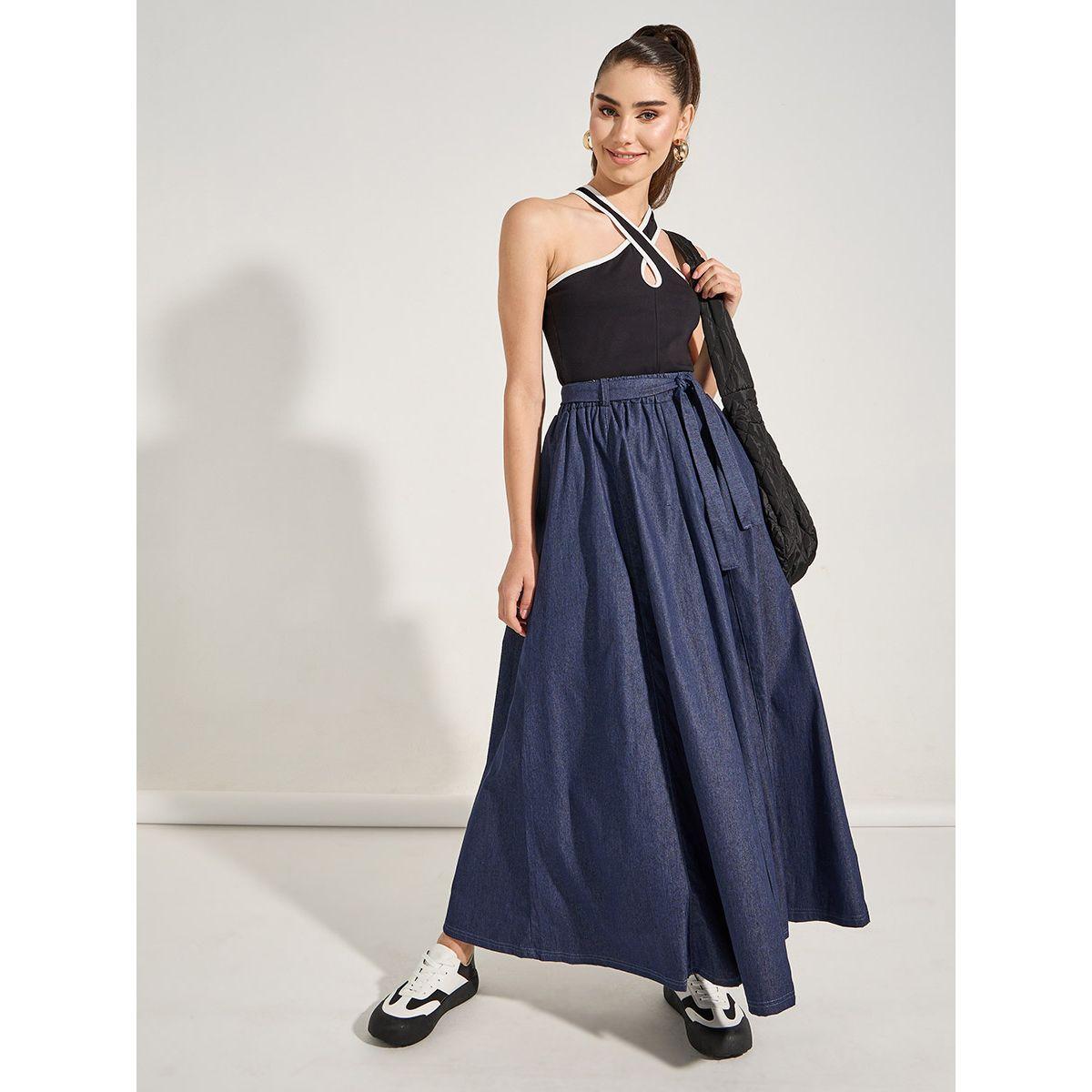 تنورة طويلة بمظهر الدنيم مع حزام خصر-women-clothing-bottoms-skirts-image-2