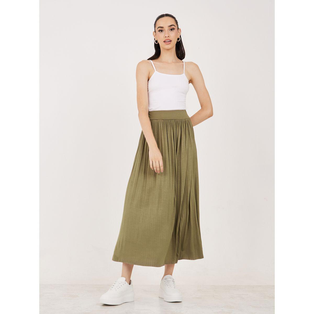 Styli Solid Plisse Detail Elastic Waistband Midi Skirt-women-clothing-bottoms-skirts-image-2