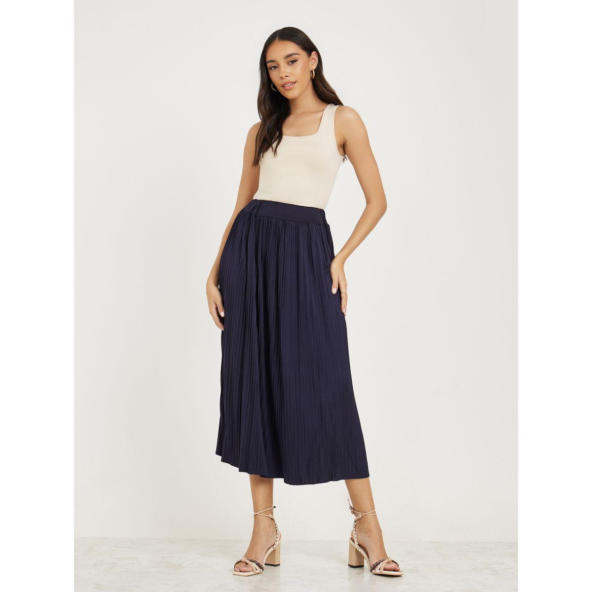 Styli Solid Plisse Detail Elastic Waistband Midi Skirt-women-clothing-bottoms-skirts-image-2
