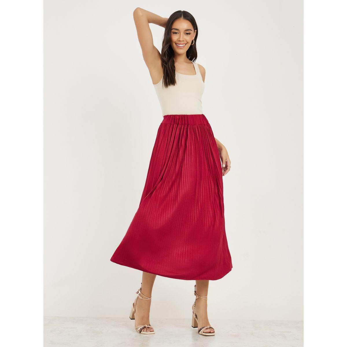 Styli Solid Plisse Detail Elastic Waistband Midi Skirt-women-clothing-bottoms-skirts-image-2
