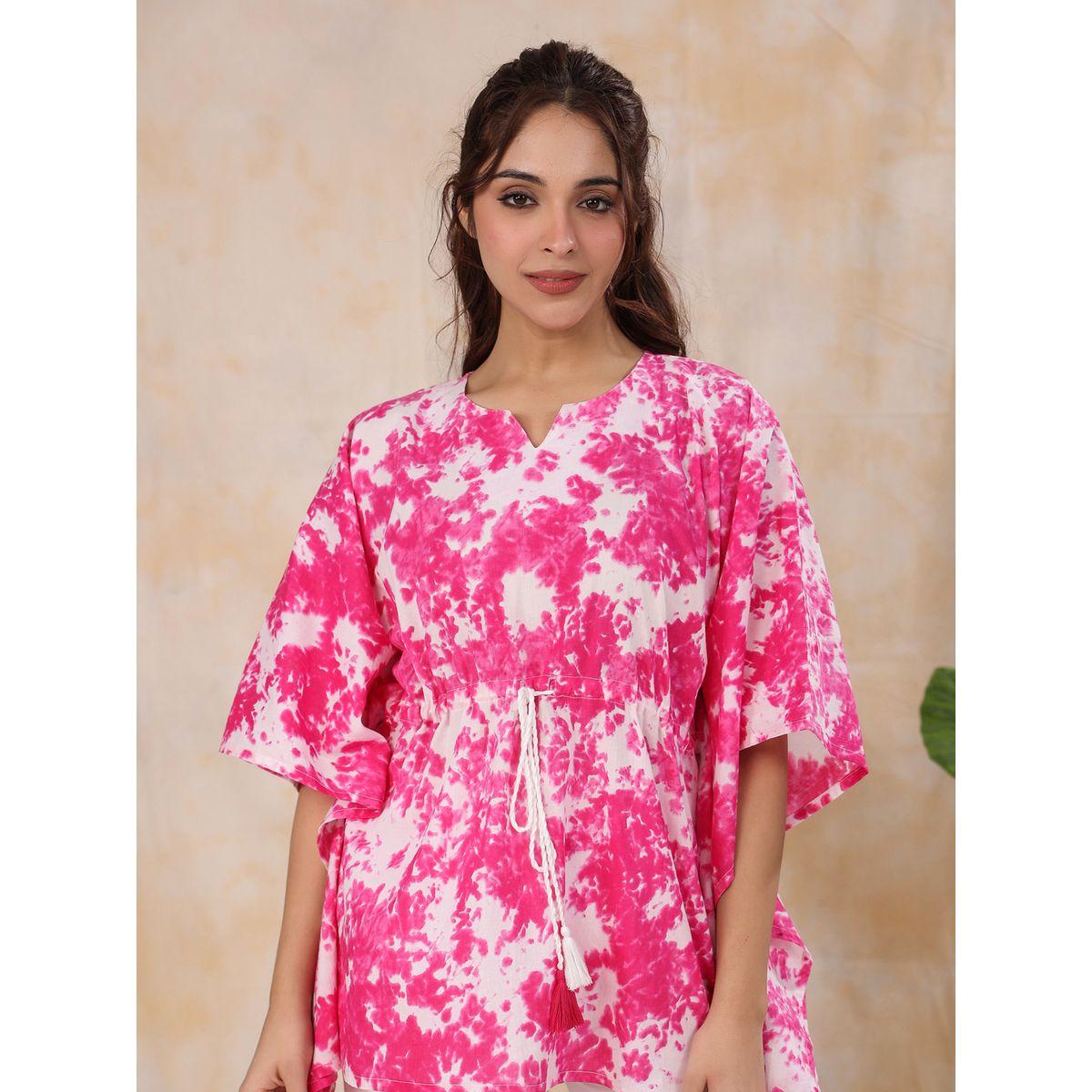طقم من بنطال بيجاما مع قفطان بطبعة تاي داي سانسكريتي هومز × ستايلي-women-clothing-nightwear-pyjamas-longsets-image-11