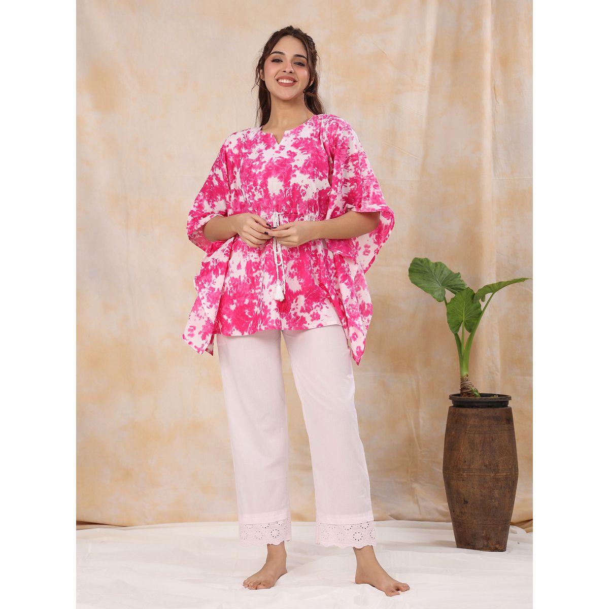 Sanskrutihomes X Styli  Cotton Tie-Dye Print Kaftan & Pyjama Set-women-clothing-nightwear-pyjamas-longsets-image-7