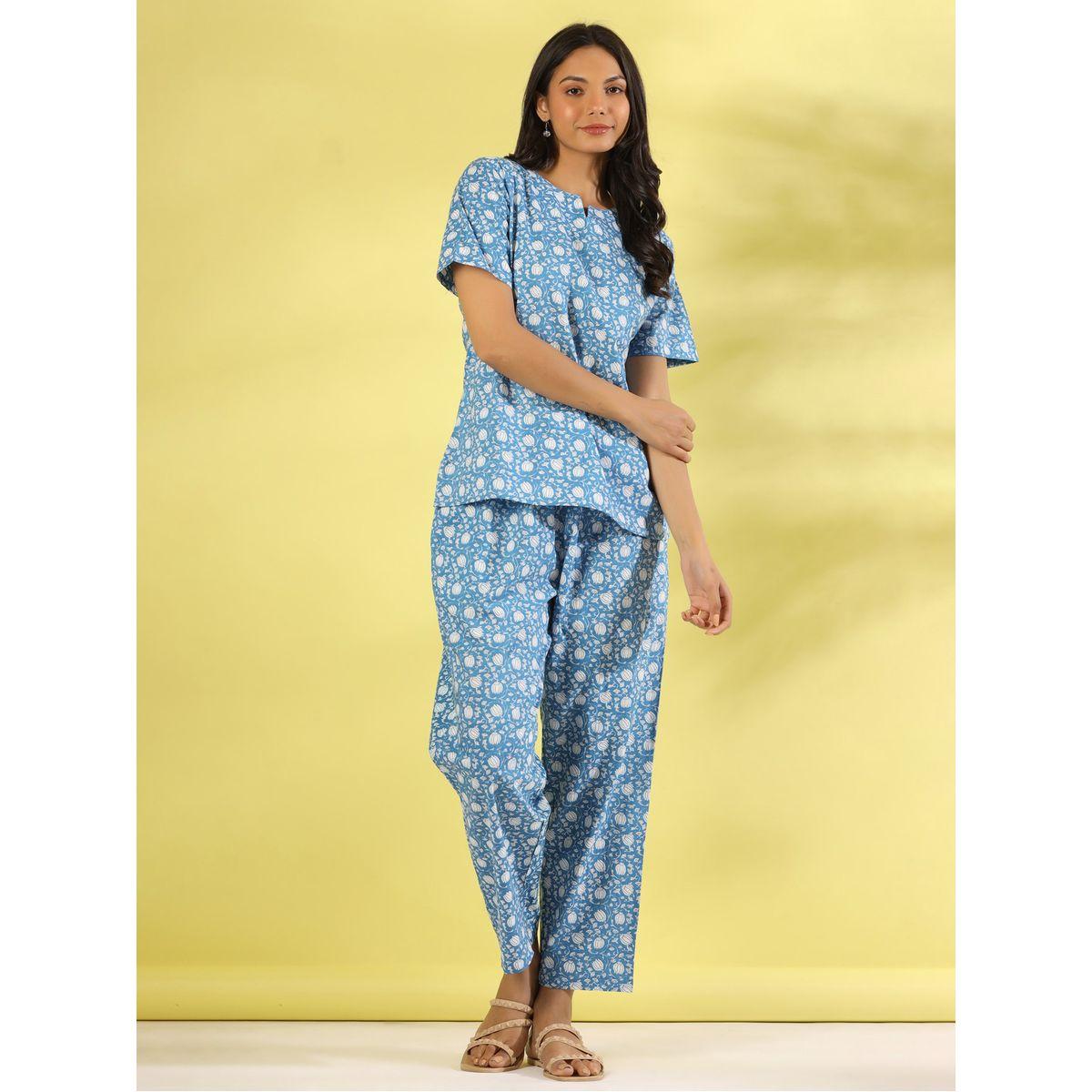 مجموعة من بنطال بيجاما مع بلوزة مطبعة بالكامل سانسكريتي هومز × ستايلي-women-clothing-nightwear-pyjamas-longsets-image-1